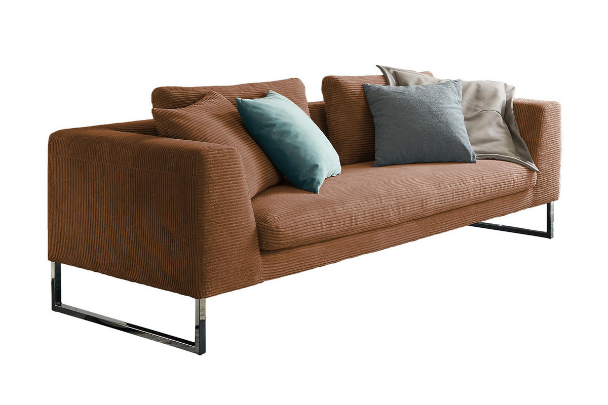 SOFA ARIAN Braun Cord - Silberfarben/Braun, Textil (210/83/98cm) - KAWOLA