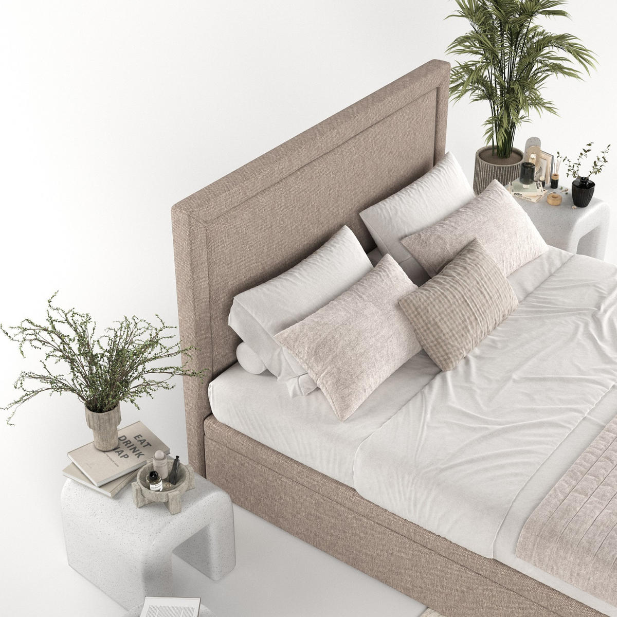 POLSTERBETT Salma mit Stauraum 120/200 cm Beige im Megan Stoff - Beige/Schwarz, Holz/Holzwerkstoff (120/200cm) - AltaBeds