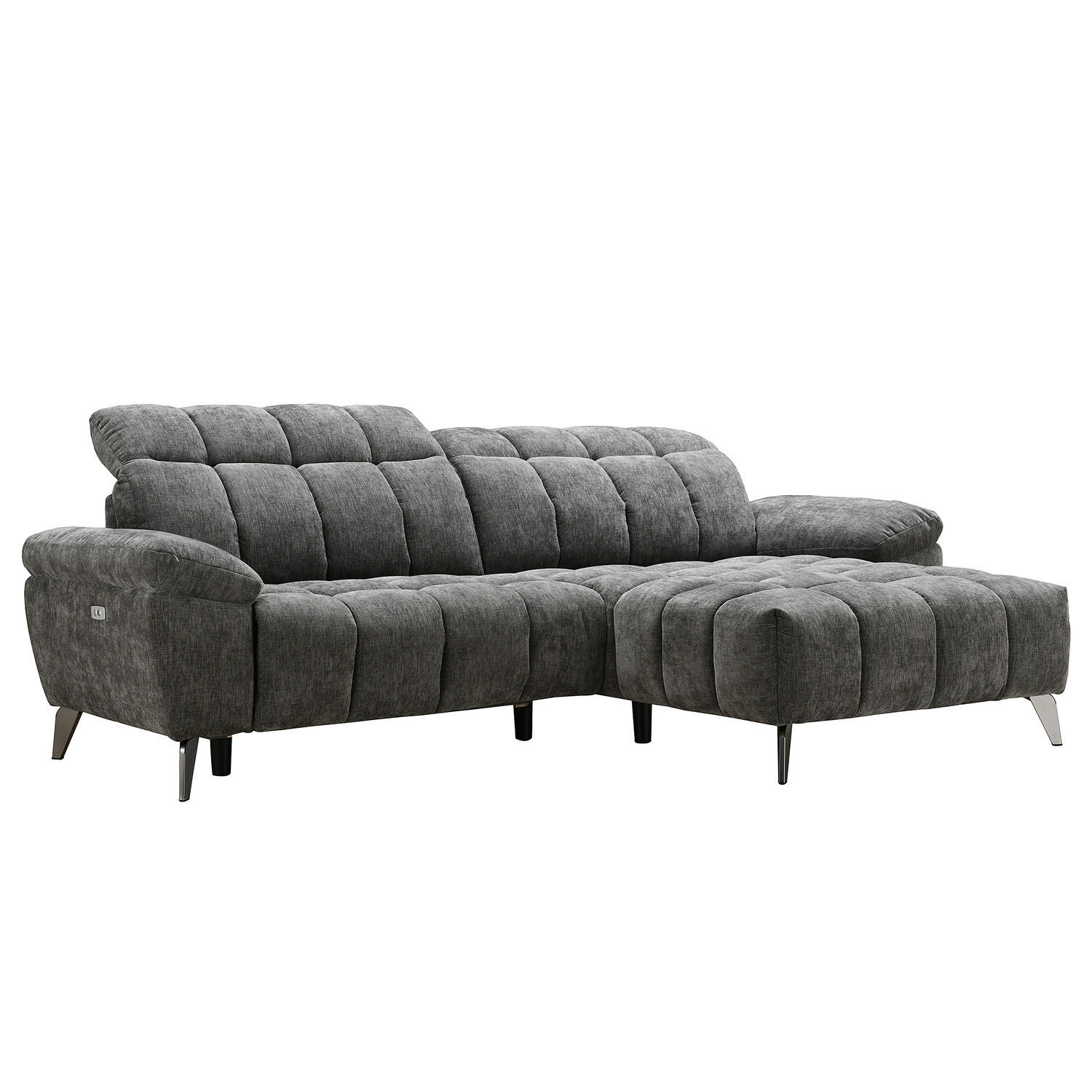 ECKSOFA mit Longchair - Grau - Chenille - Braun/Grau, Textil/Metall (266/178cm) - home24