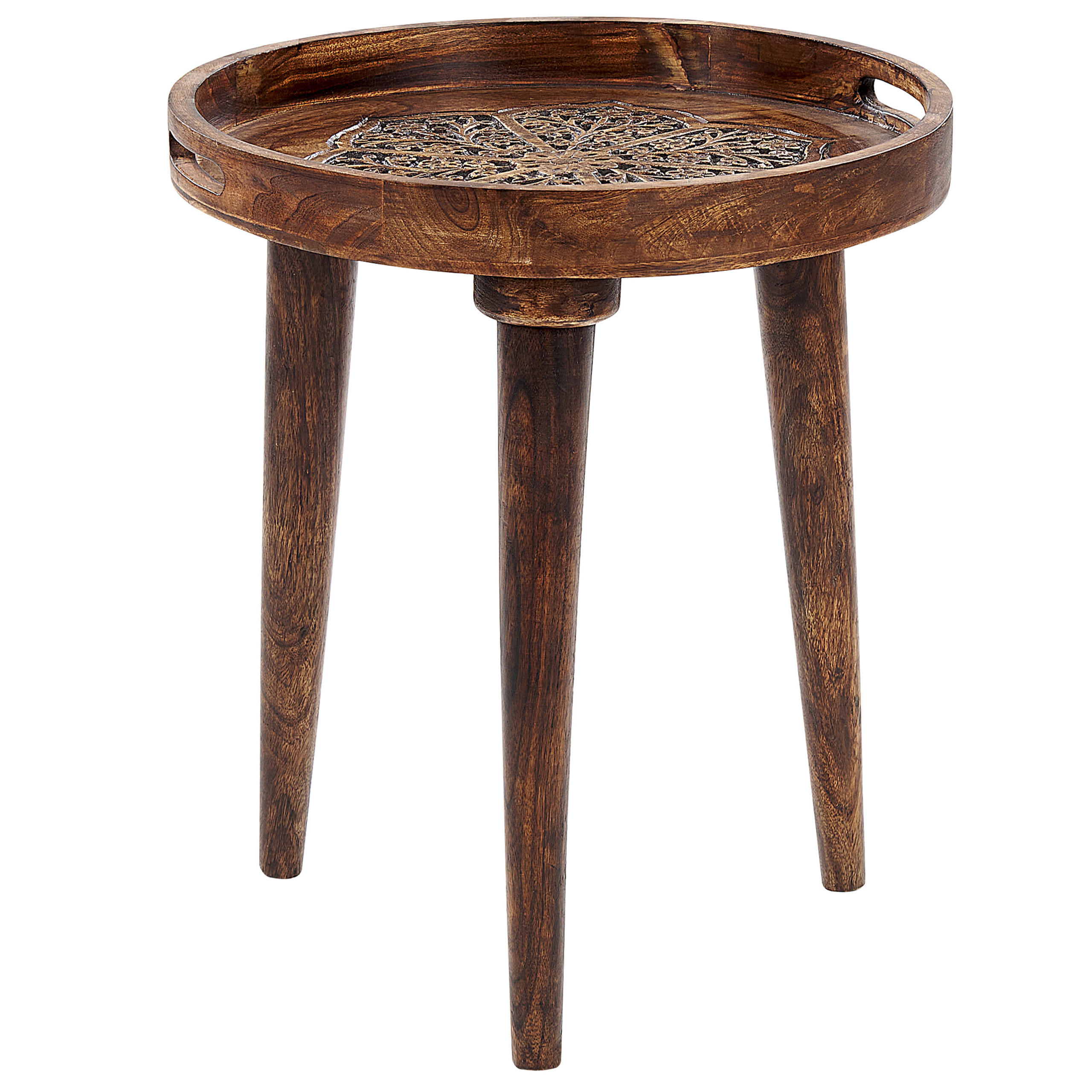 BEISTELLTISCH 2er-Set Mangoholz dunkelbraun rund Astai - Dunkelbraun, Holz (40/40/48cm) - Beliani