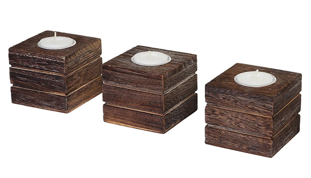 SADA 3 SVÍČEK Hnědá Sada 3 kusů - hnědá, dřevo (7cm) - MCW
