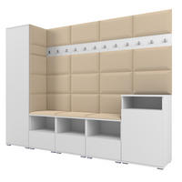 GARDEROBE NELA XI 250 cm (Modulare Flurmöbel Weiß mit Sitzpolster Beige 04 Großes Set) - Beige/Silberfarben, Holz/Holzwerkstoff (250/187/40cm) - Ravio