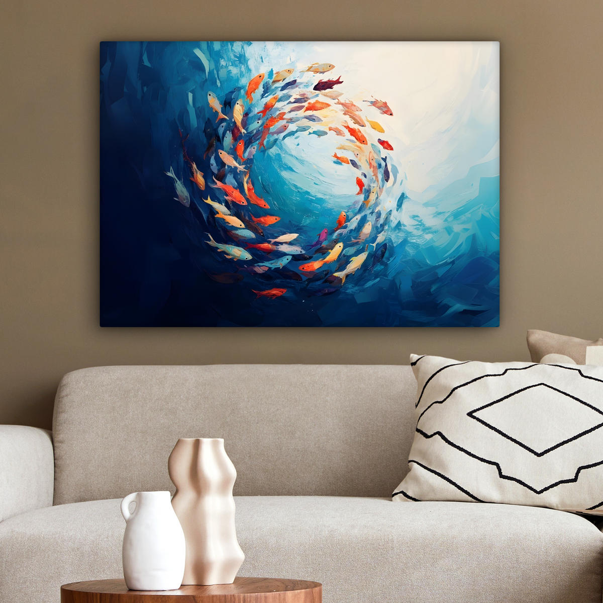 LEINWANDBILD Meer - Fische - Bunt - Dynamisch Wandbilder 80x60 cm - Hellblau, Textil (80/60cm) - MuchoWow