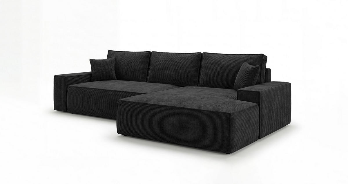 ECKSOFA VERONA rechts schwarz Cord Poso 135 - Schlaffunktion, Bettkasten - Schwarz, Textil (280/184cm) - Cornero