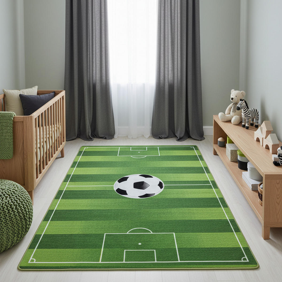 TEPPICH Kinderzimmer Fußballfeld Bunt Waschbar Spielzimmer Strapazierfähig Grün 160x230 cm – TRAUN - Grün, Textil (160/230cm) - KADIMA DESIGN