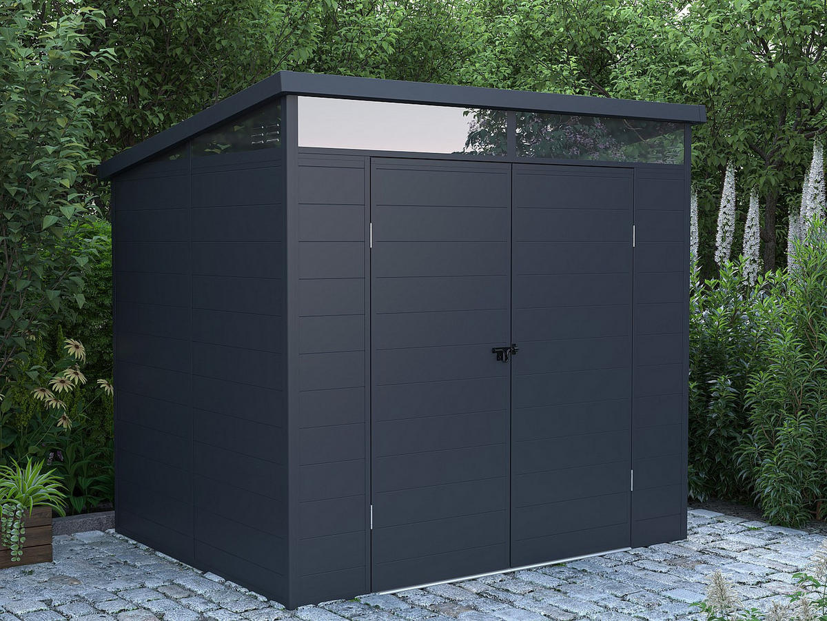SCHREBERGARTENHAUS - 228 cm x 180 cm - Harz - Anthrazitgrau - MINARO - Anthrazit, Kunststoff (228/181/180cm) - Vente-Unique