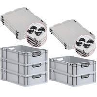 EUROBOX 5x NextGen Color mit Auflagedeckel 17x40x60 cm 34 Liter Grau Griffe schwarz offen - Schwarz/Grau, Kunststoff (40/17/60cm) - PROREGAL