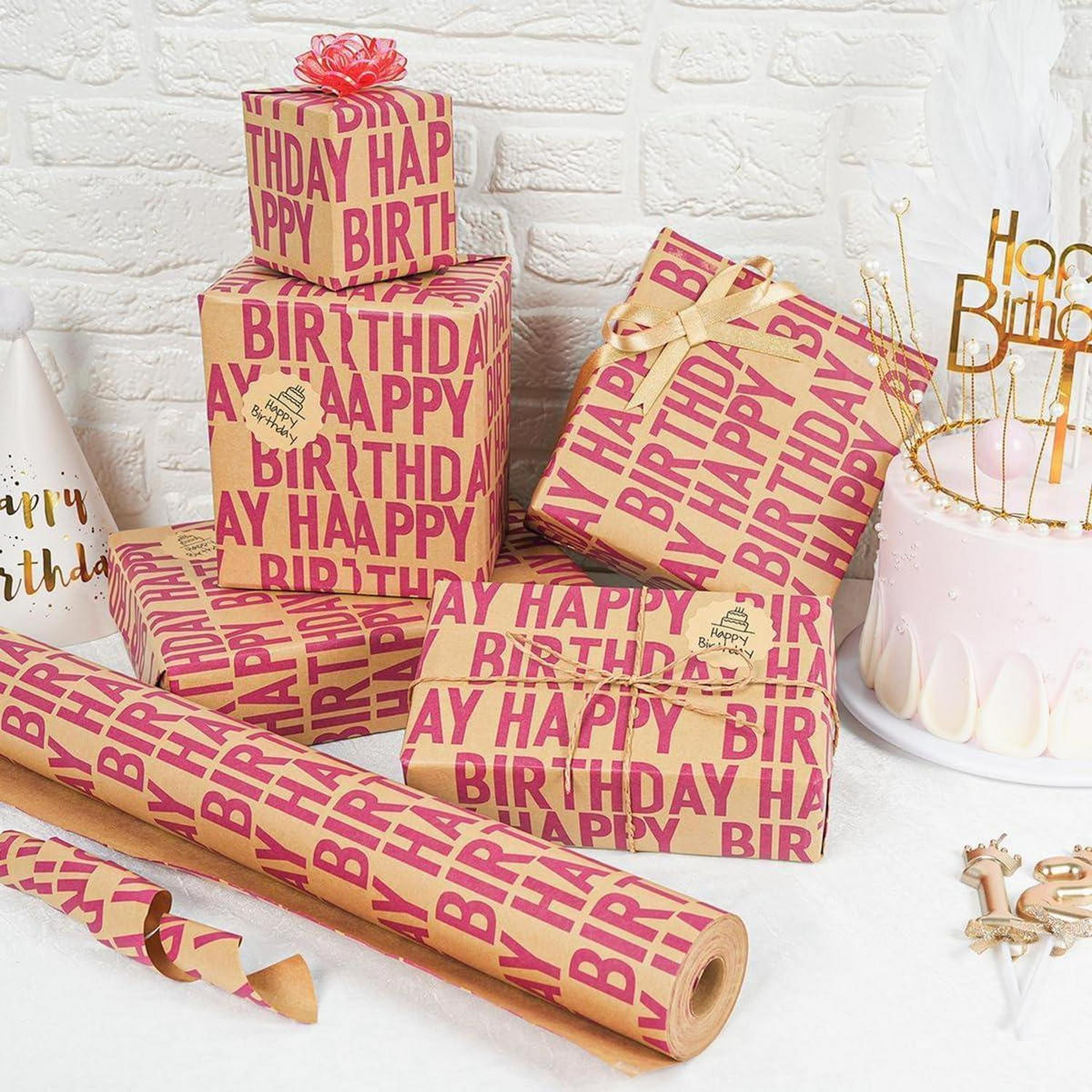 GESCHENKPAPIER Geburtstag Rolle 15 m x 43 cm Set - Rot, Papier (43/1/1500cm)