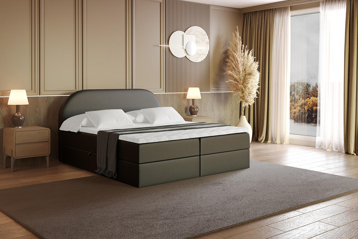BOXBETT mit Matratze H3 und Lattenrost - NOX - 160x200 - Schwarz Kunstleder - Schwarz, Holzwerkstoff/Kunststoff (160/200cm) - ALTDECOR