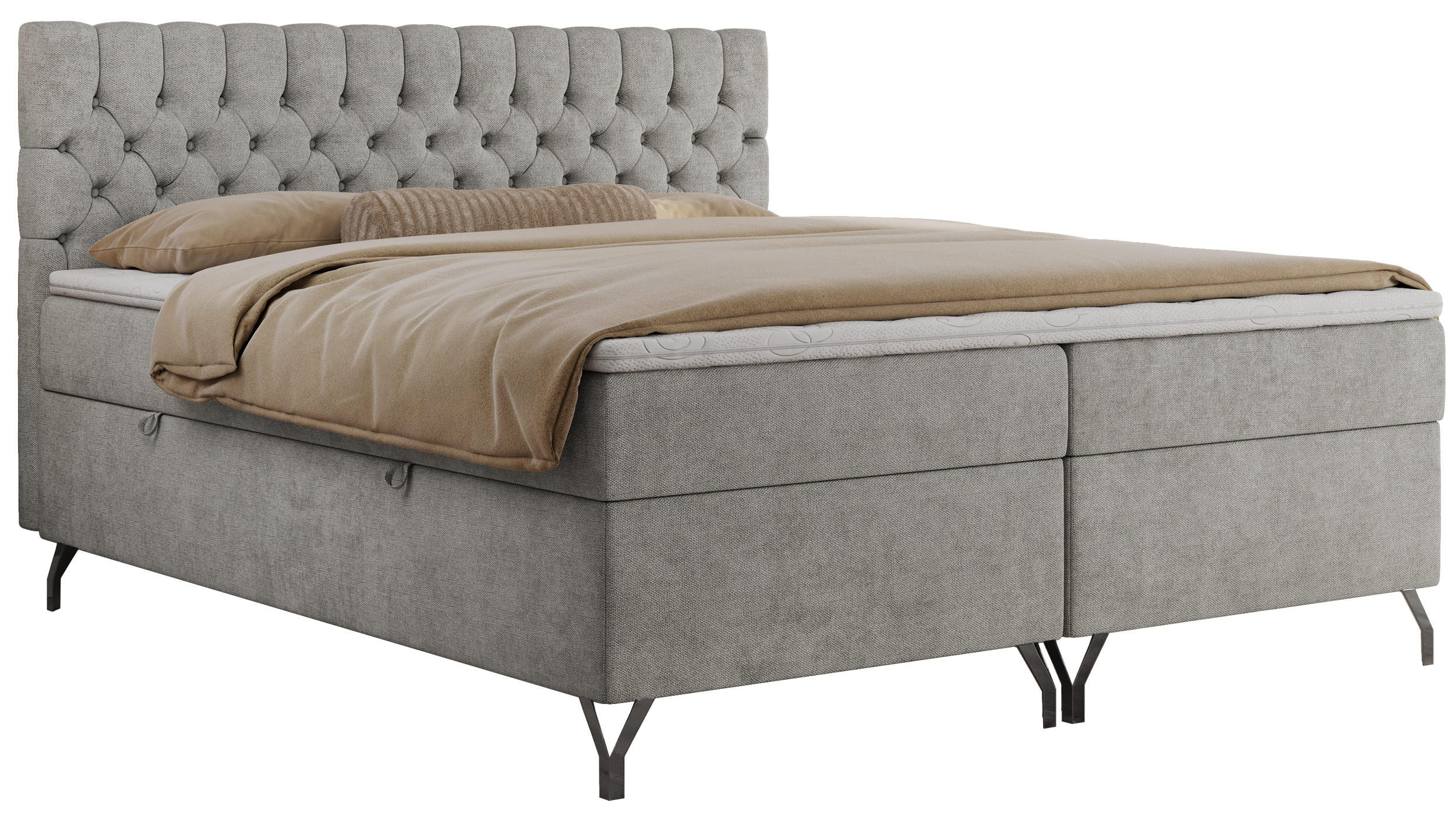 BOXBETT GRIMALDI 160/200 Hellgrau Struktur - H4 - Hellgrau, Holz/Textil (160/200cm) - MKS