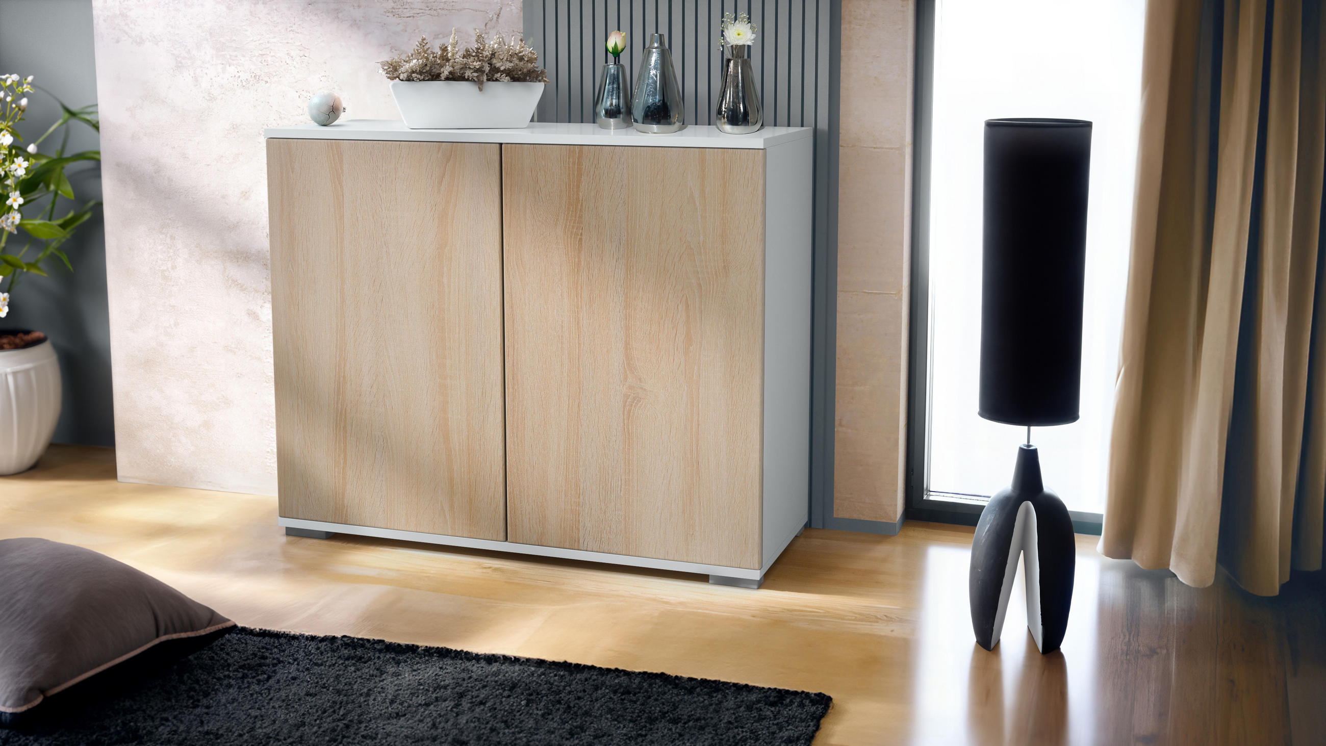 KOMMODE Skadu Eiche sägerau - Eiche San Remo, Holzwerkstoff (92.5/75.5/35cm) - Vladon