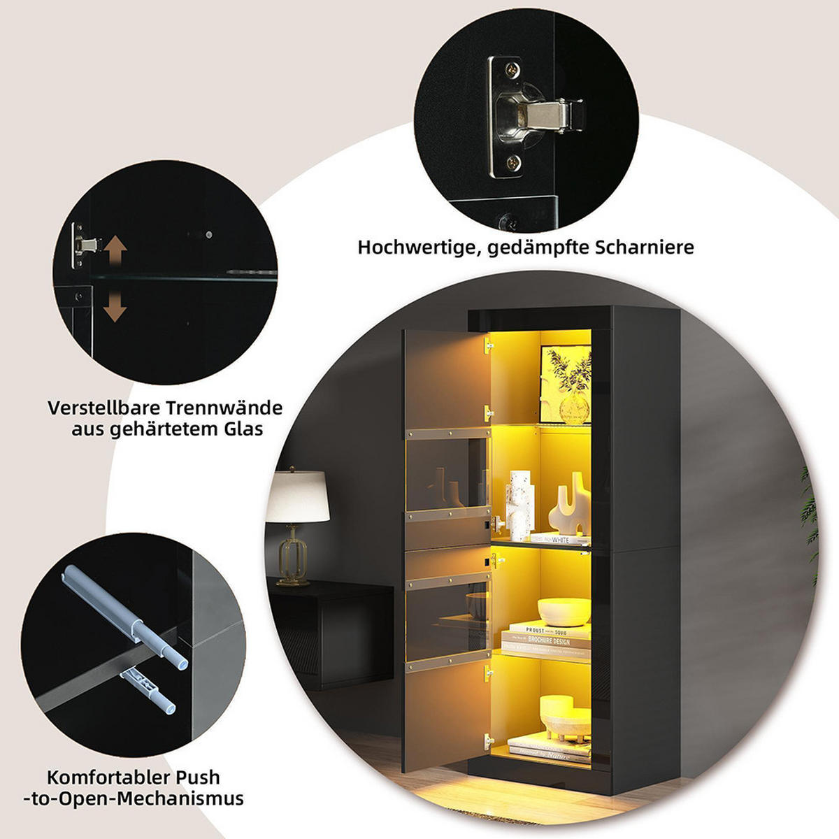 VITRINE 61 x 42 x 162 cm in Schwarz - Schwarz, Holzwerkstoff (42/162/61cm) - KOMHTOM