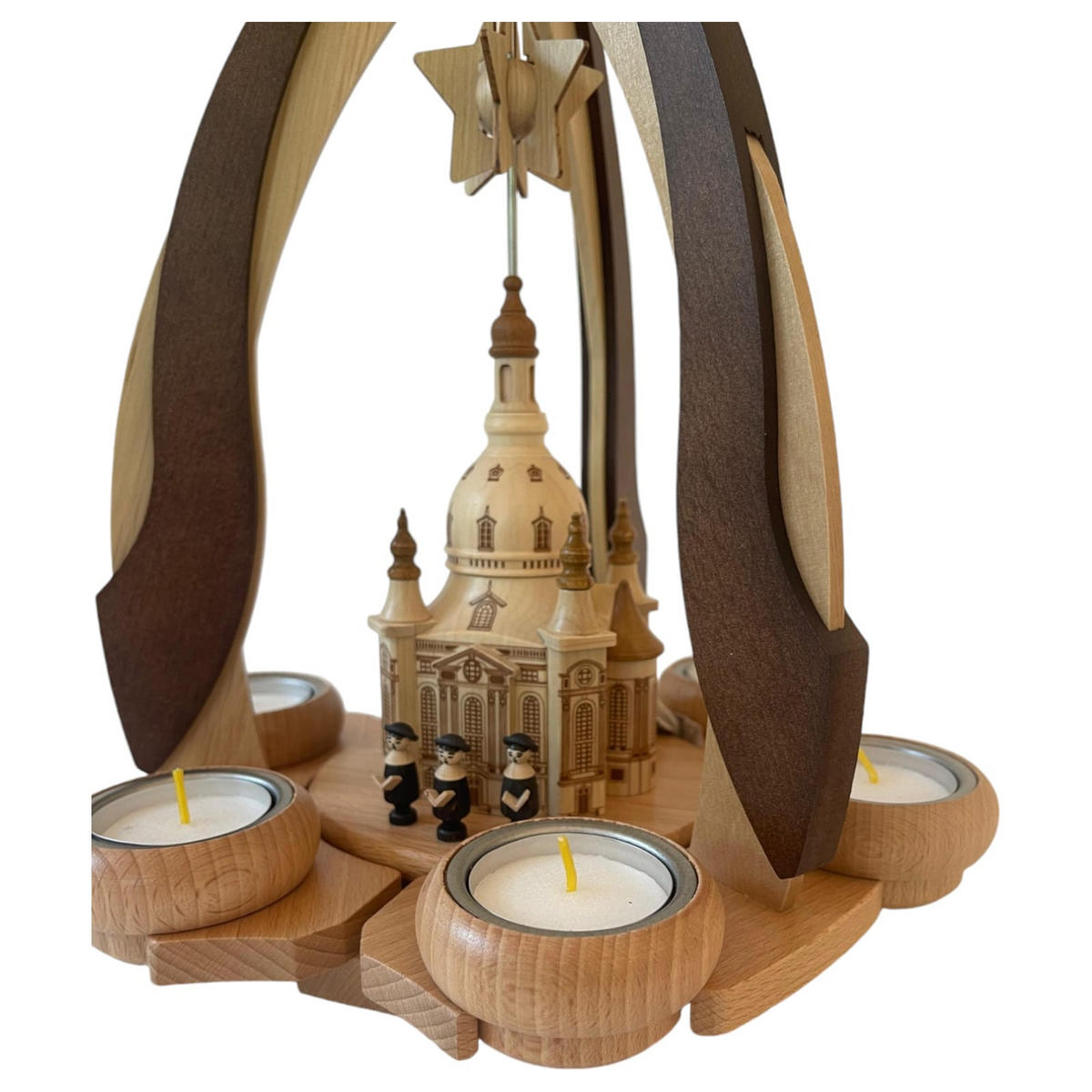 PYRAMIDE Dresdner Frauenkirche für 6 Teelichter 27/27/36 cm - Multicolor, Holz (27/36/27cm)