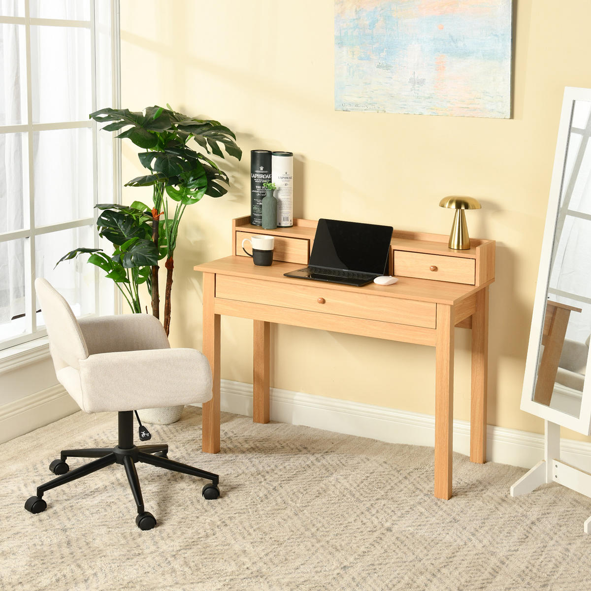 SCHREIBTISCH Holzoptik mit Schubladen & Ablage - Hellbraun, Holz/Holzwerkstoff (100/50/91cm) - Urban Meuble