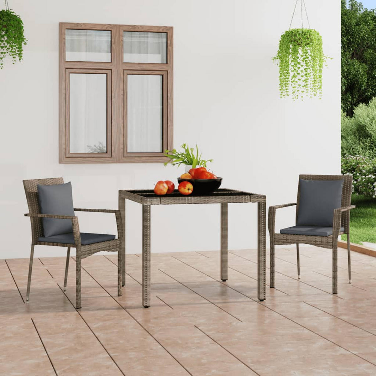 GARTENSTÜHLE mit Kissen 2 Stk. Poly Rattan Grau - Grau, Holz (59/88/53.5cm) - furnicato