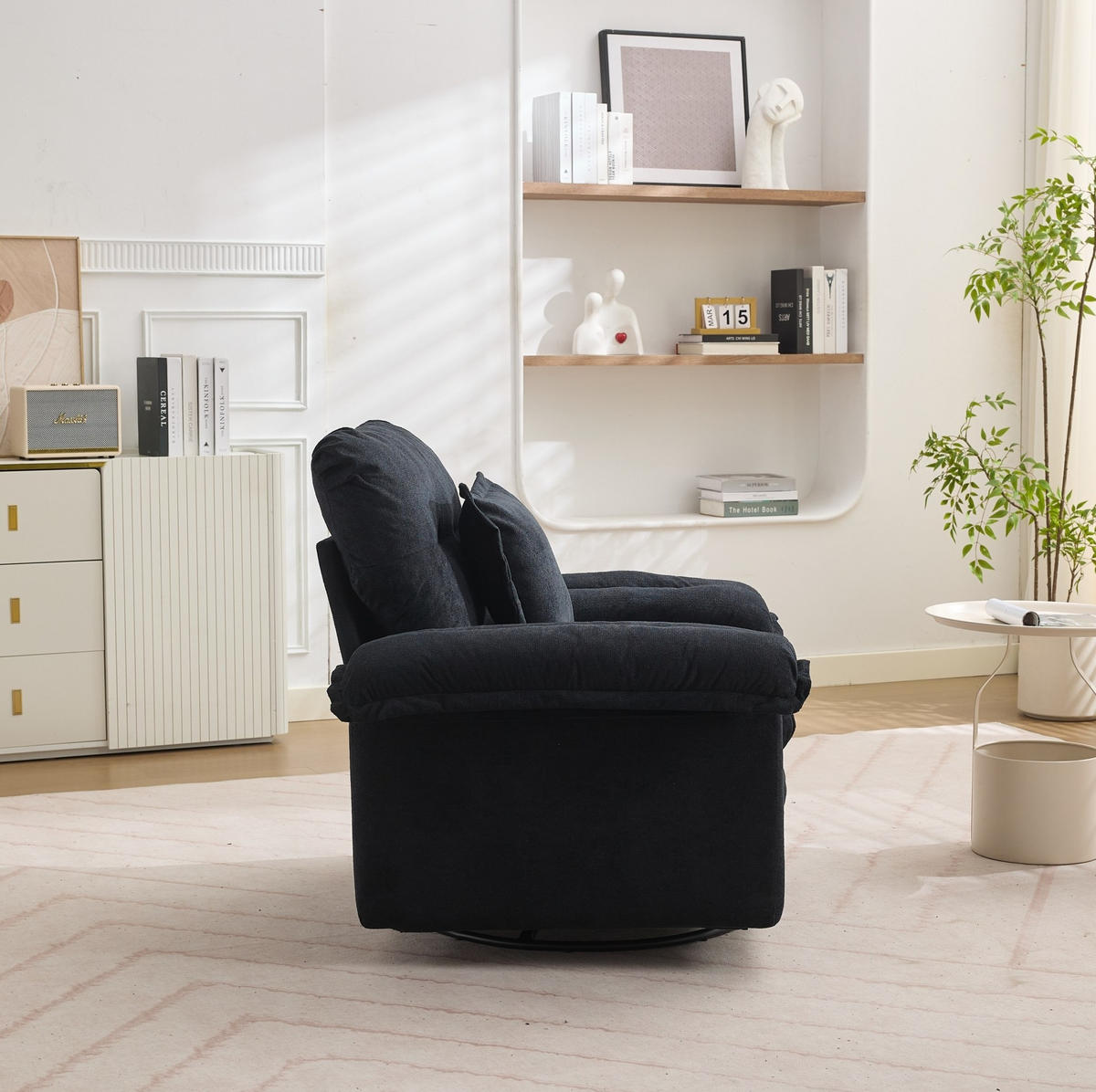SESSEL in Schwarz mit 360°-Drehfunktion und Chenillebezug,84/116/96 cm - Schwarz, Textil (84/96/116cm) - Flora Grace