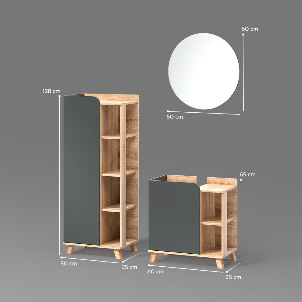 Thumbnail - Livinity® Badmöbel-Set, Anthrazit, Sonoma Eiche, Holzwerkstoff, 12 Fächer, Rechteckig, 35x65x60 cm, Badezimmer, Badmöbel...