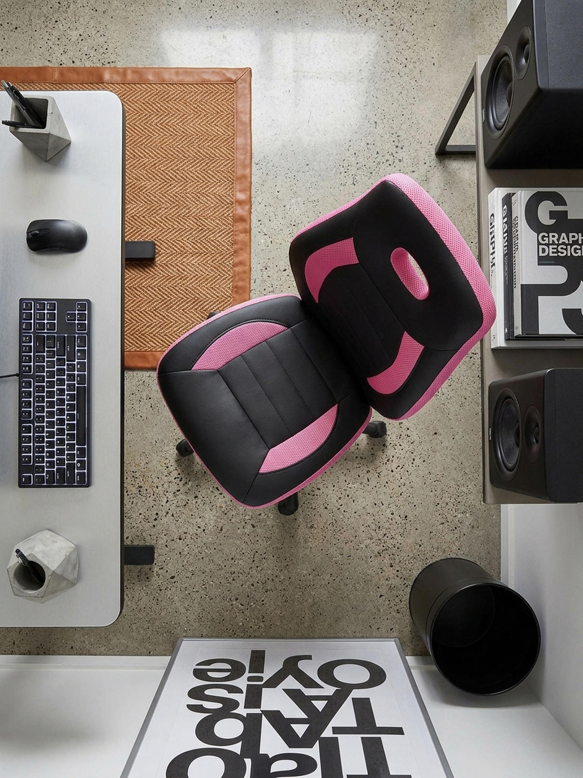 JUGENDDREHSTUHL Hohe Rückenlehne Schulterstütze Kunstleder Mesh, Rosa 63x63x103 cm - Schwarz/Rosa, Kunststoff/Textil (63/103/63cm) - KADIMA DESIGN