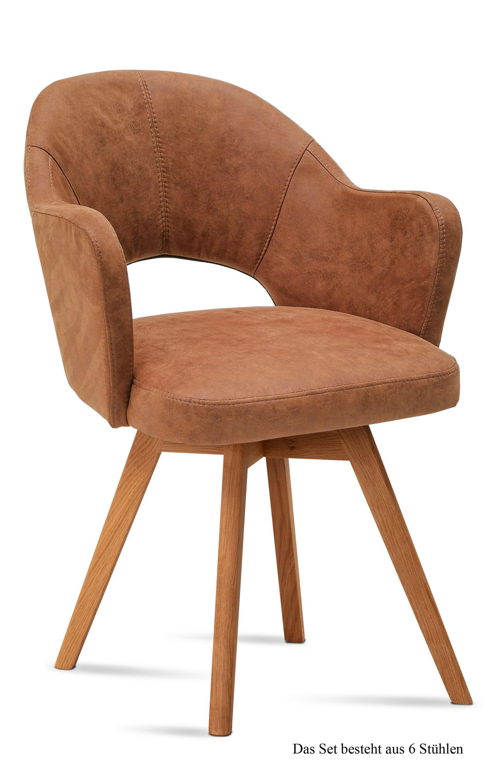 ARMLEHNSTUHL (6er-Set) Dolly 59x87x61 Eiche geölt/Cognac - Cognac/Eichefarben, Kunststoff (61/87/59cm) - 58aufmkessel