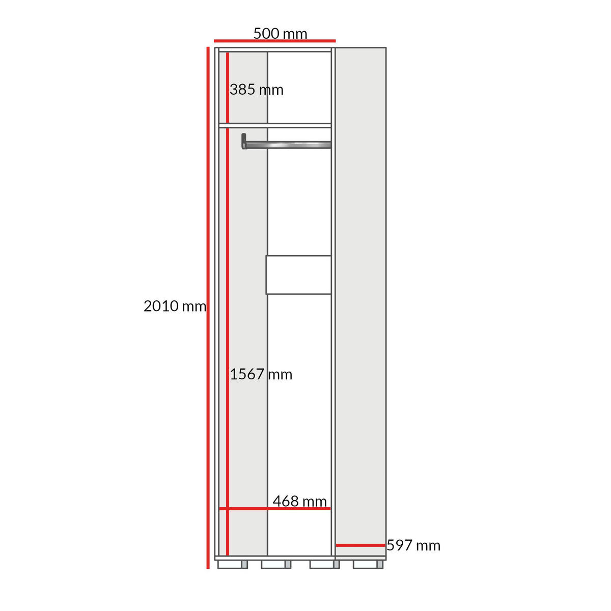 DREHTÜRENSCHRANK Napoli 1D 50 Schwarz (schwarzer oder goldener Griff) - Silberfarben/Schwarz, Holzwerkstoff/Kunststoff (50/35/60cm) - mzm24