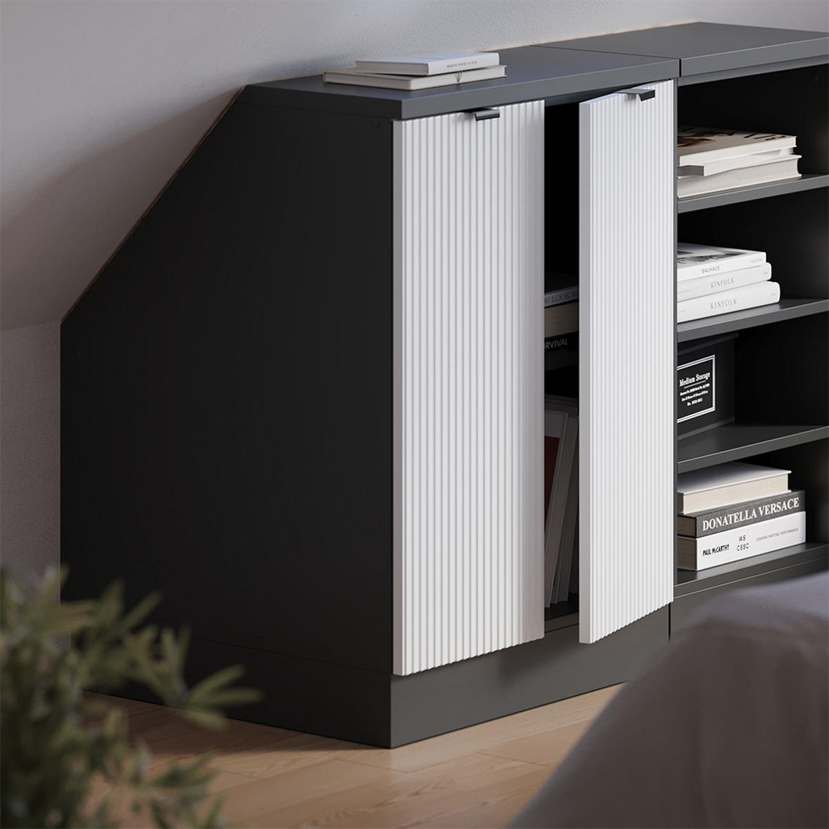 ORMARIĆ ZA KOSI KROV S VRATA Rion Bijeli grebeni 60 x 81.6 cm s 2 vrata, korpus ormara dubine 60 cm - bijela/antracit, drvni materijal (60/83.8/60cm) - Vicco