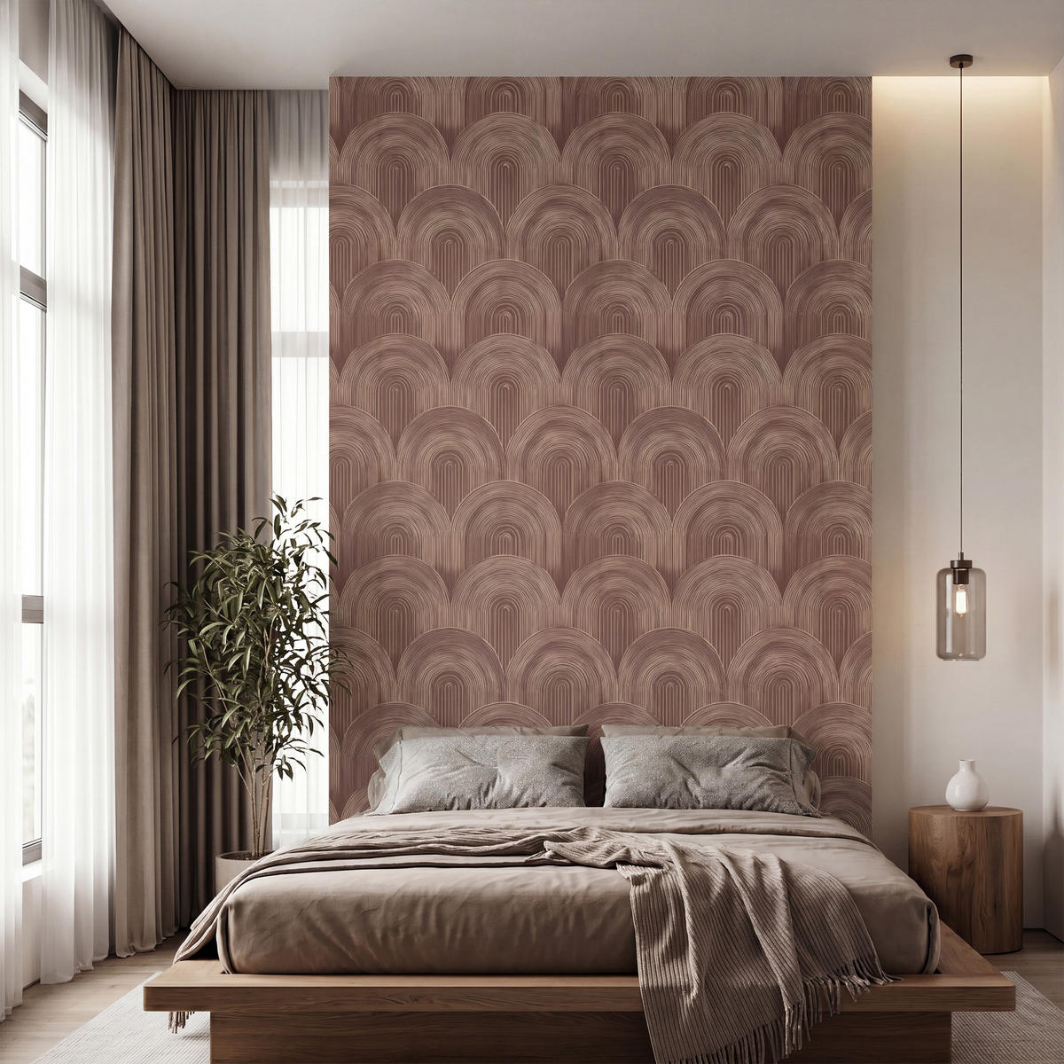 TAPETE - Rhythmic - Aufschlag - Braun - 160x280 cm - Dunkelbraun, Papier (160/280cm) - OnlyWow