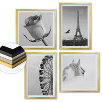 WANDBILDER 4er Set - 50x50 cm & 40x60 cm Goldrahmen - Rose Eiffelturm Pferd Riesenrad S/W - Goldfarben, Kunststoff (50/50cm) - ArtPrintCave