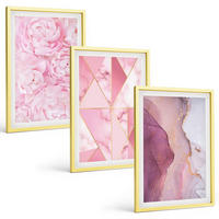 BILDER SET 3er Set - 40x60 cm Goldrahmen - Rosa geometrische Pfingstrosen - Goldfarben, Kunststoff (40/60cm) - TULUP
