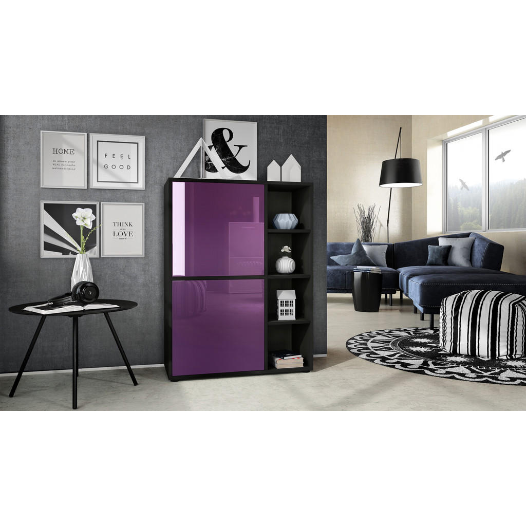 Thumbnail - Vladon Highboard, Brombeere, Holzwerkstoff, 79x105.5x35.5 cm, Wohnzimmer, Kommoden & Sideboards, Highboards