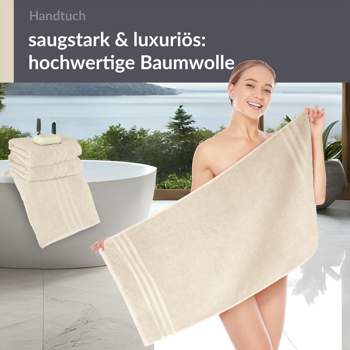 HANDTUCH 50x100 cm London Natur 4er Set - Naturfarben, Textil (50/100cm) - Lashuma