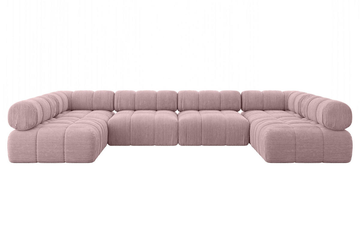 WOHNLANDSCHAFT modulares Sofa Garvo-U2 - 380x190x70 cm Rosa Cord - Rosa, Holzwerkstoff/Textil (380/70/190cm) - ALTDECOR