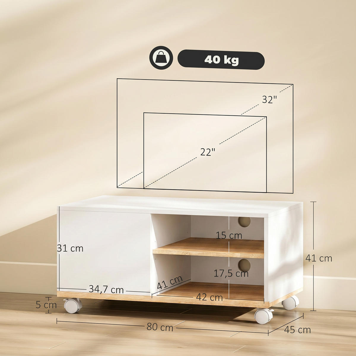 TV-MÖBEL Multicolor 1 Stück - Multicolor, Holzwerkstoff (80/39/45cm) - GiPP