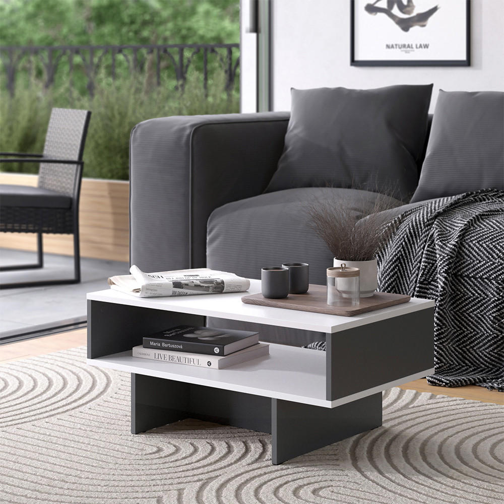 COUCHTISCH Josef Weiß/Anthrazit 80 x 46,2 cm mit 1 Regal - Anthrazit/Weiß, Holzwerkstoff (46.2/80/35.4cm) - Vicco