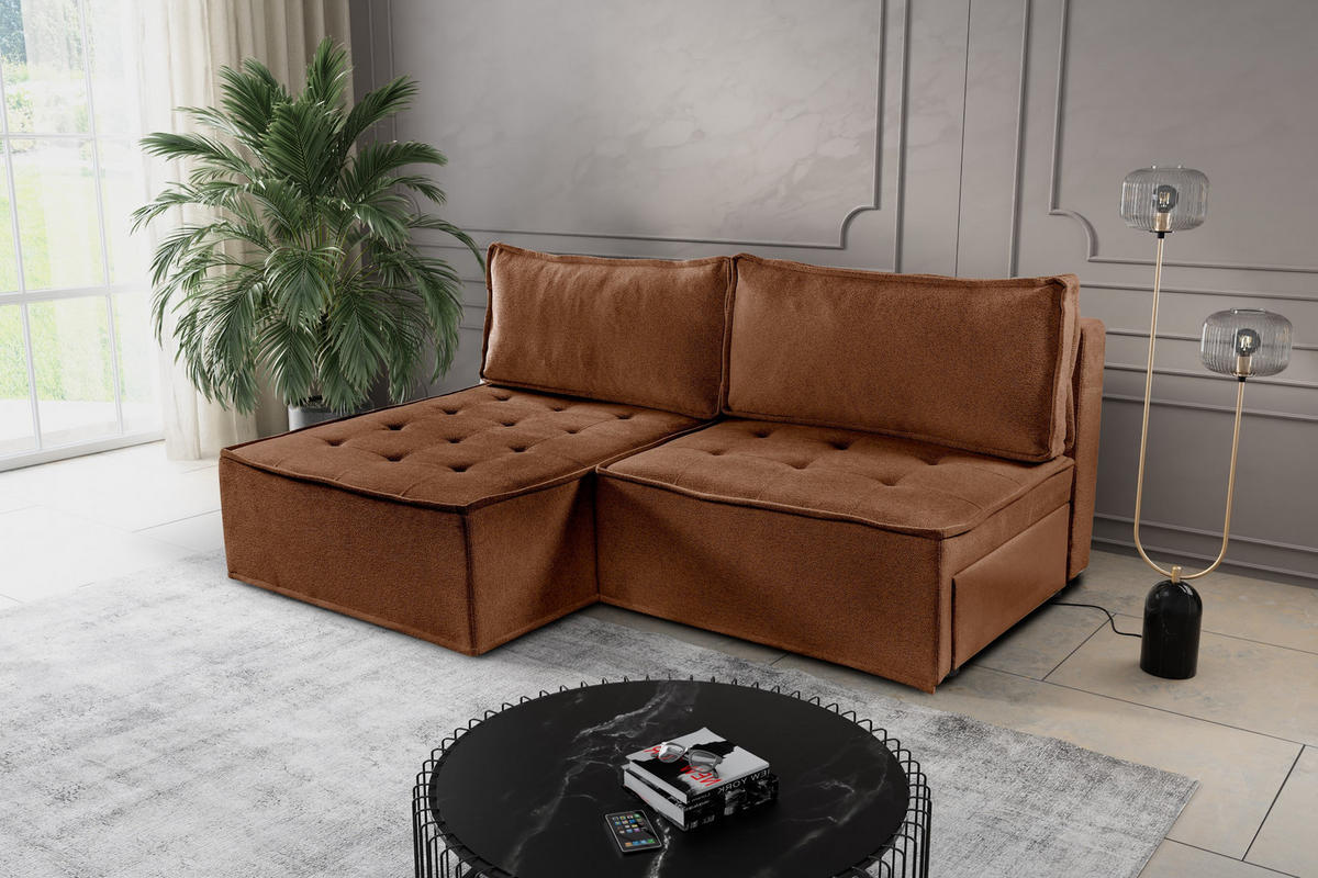 ECKSOFA Bohoo Mini Modernes Mit Schlaffunktion Ziegel Links - Kupferfarben, Holz (140/200cm) - Kaiser Möbel