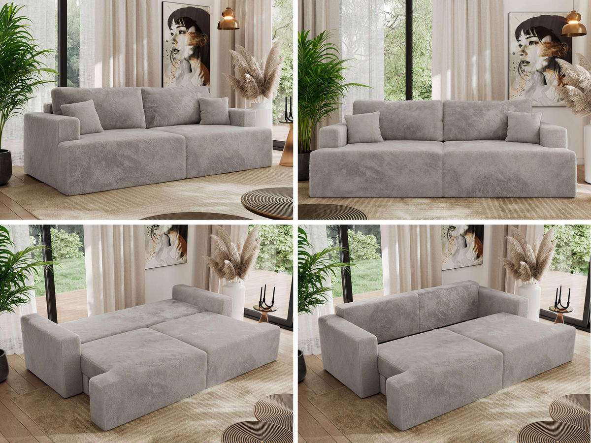 4-SITZER SOFA VIRELLA Hellgrau Plüsch - Hellgrau/Schwarz, Textil (240/88/115cm) - MKS