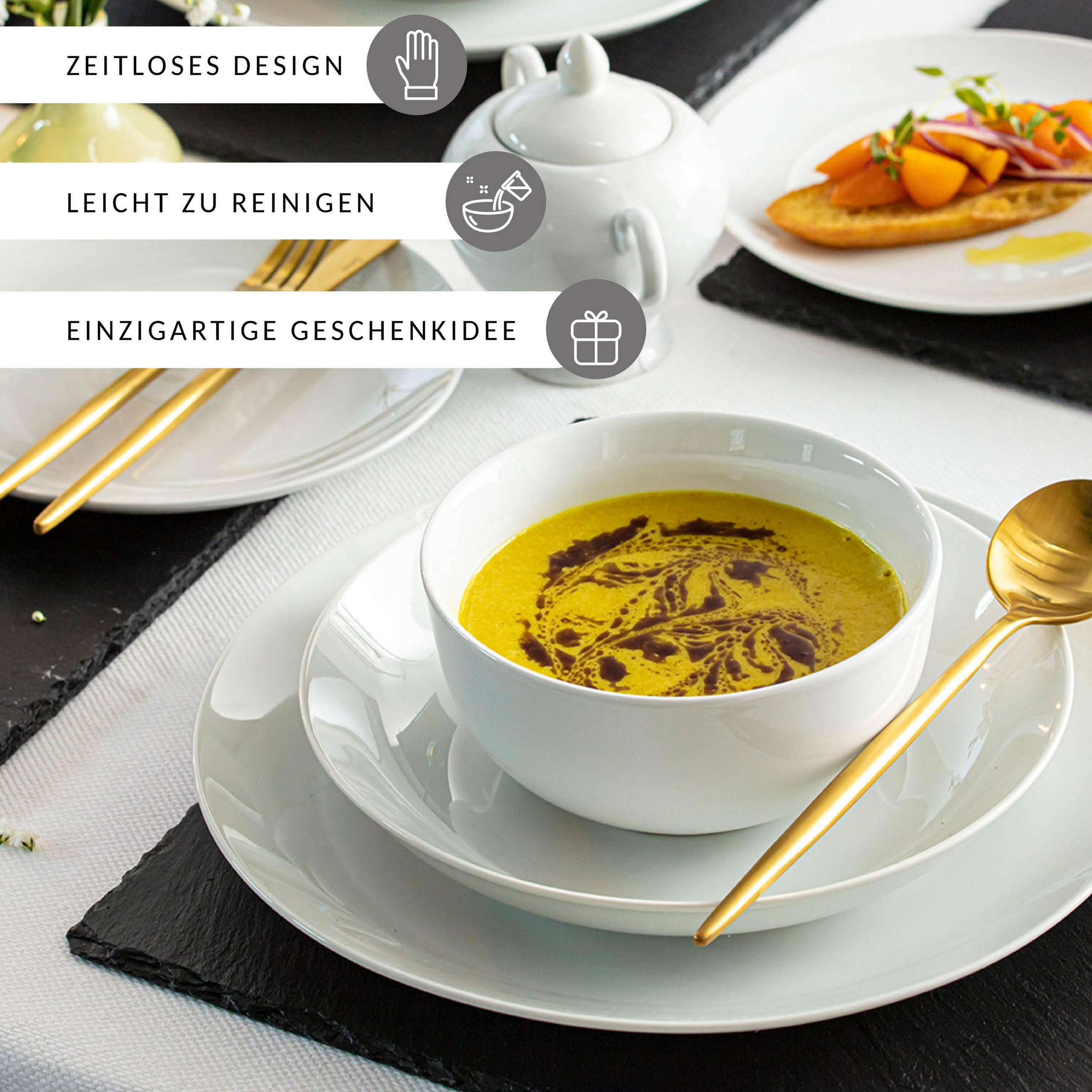 TAFELSERVICE NEW PORT - 24 teilig aus Porzellan - Weiß, Keramik (33/32/46cm) - Sänger