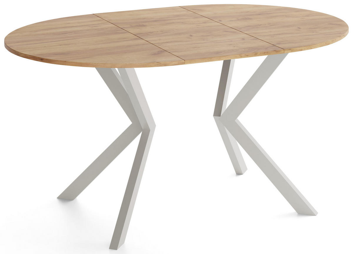 ESSTISCH Valio rund oval ausziehbar verlängerbar mit Metallbeinen in Kaschmir Grau, Eiche Braun 100-140/100/76 cm - Kaschmir/Beige, Holzwerkstoff/Metall (100/140/76cm) - WFL GROUP