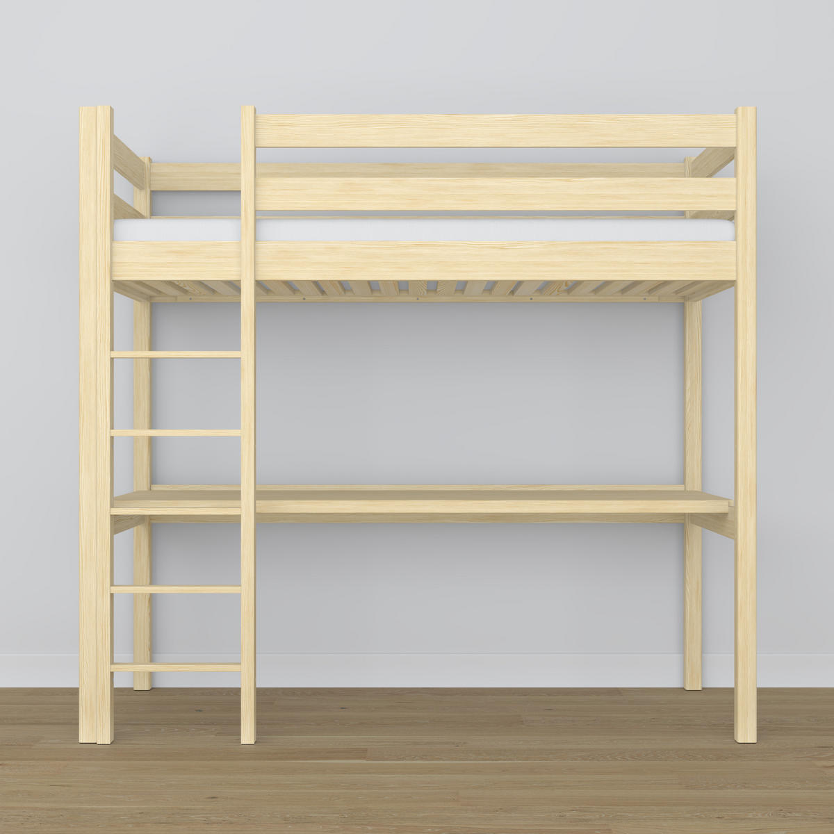HOCHBETT N05 mit Schreibtisch Klare Kiefer 90/180 - Braun, Naturmaterialien/Holz (90/180cm) - N-Wood