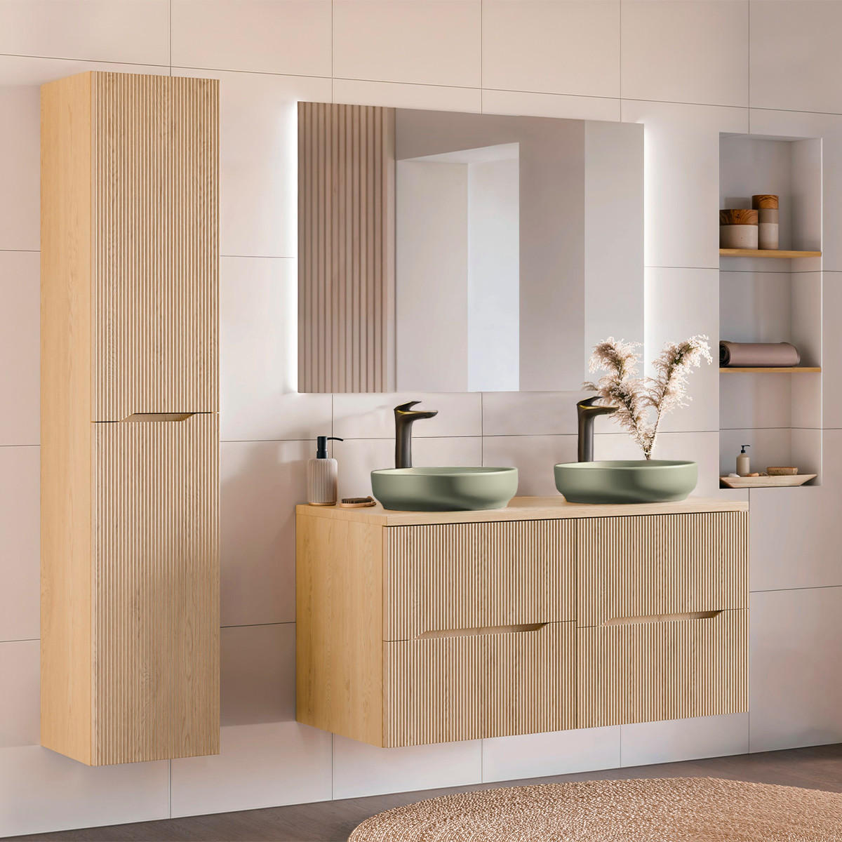 BADMÖBEL 120.6cm Isaline 2er-Set Helle Eiche - Braun, Holzwerkstoff (120.6/59/46cm) - Petits-meubles