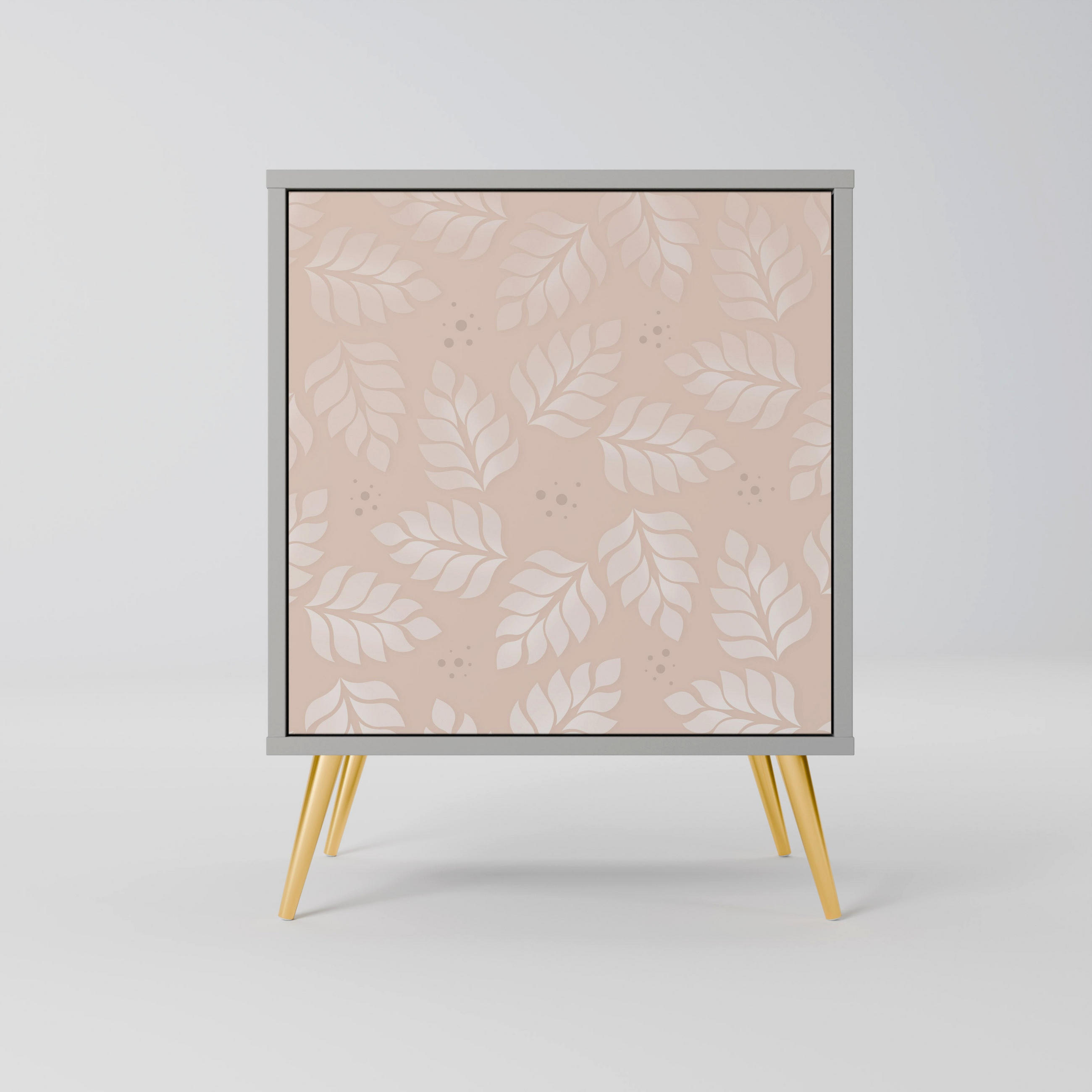 SIDEBOARD LEAVES ON BEIGE, Grau, 57,5x42x75,5 cm, Goldfarbene Metallfüße - Goldfarben/Multicolor, Holzwerkstoff/Metall (57.5/75.5/42cm) - SpaceRebels