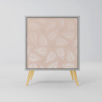 SIDEBOARD LEAVES ON BEIGE, Grau, 57,5x42x75,5 cm, Goldfarbene Metallfüße - Goldfarben/Multicolor, Holzwerkstoff/Metall (57.5/75.5/42cm) - SpaceRebels