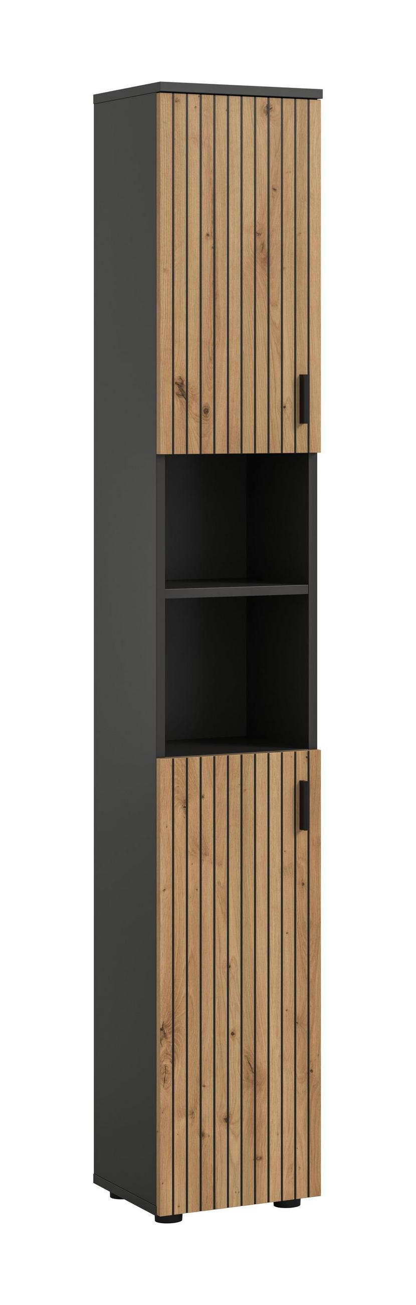 BADSCHRANK Mira (B/H/T: ca. 30/192/30 cm) in Basalt grau/Artisan Oak Nachbildung - Anthrazit, Holzwerkstoff (30/192/30cm)