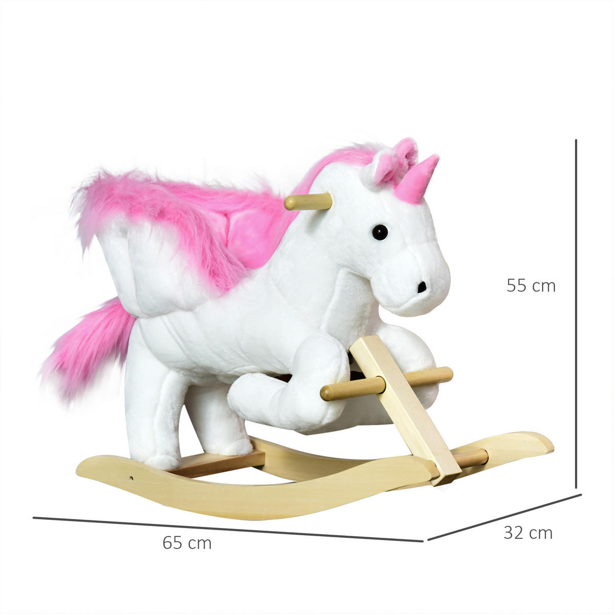 KINDER SCHAUKELTIER, Rosa+Weiß, Plüsch+ Holz - Rosa, Holz (32/55/65cm) - HOMCOM