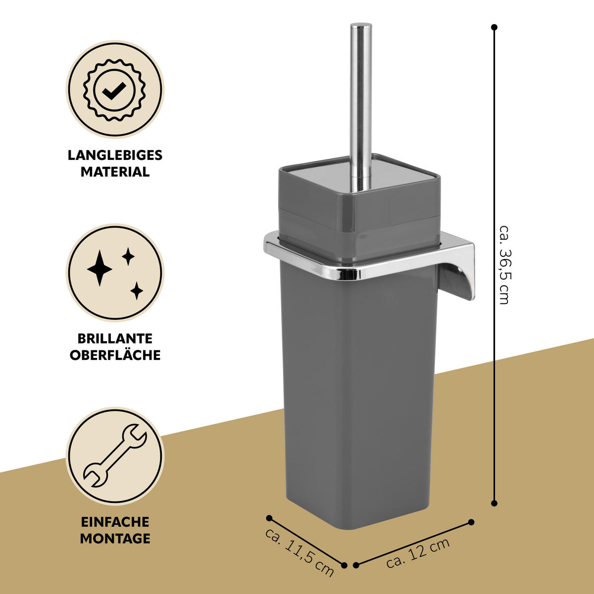 WC-GARNITUR SAVONA, grau, Kunststoff - Grau, Kunststoff (12/36.5/13cm) - bremermann