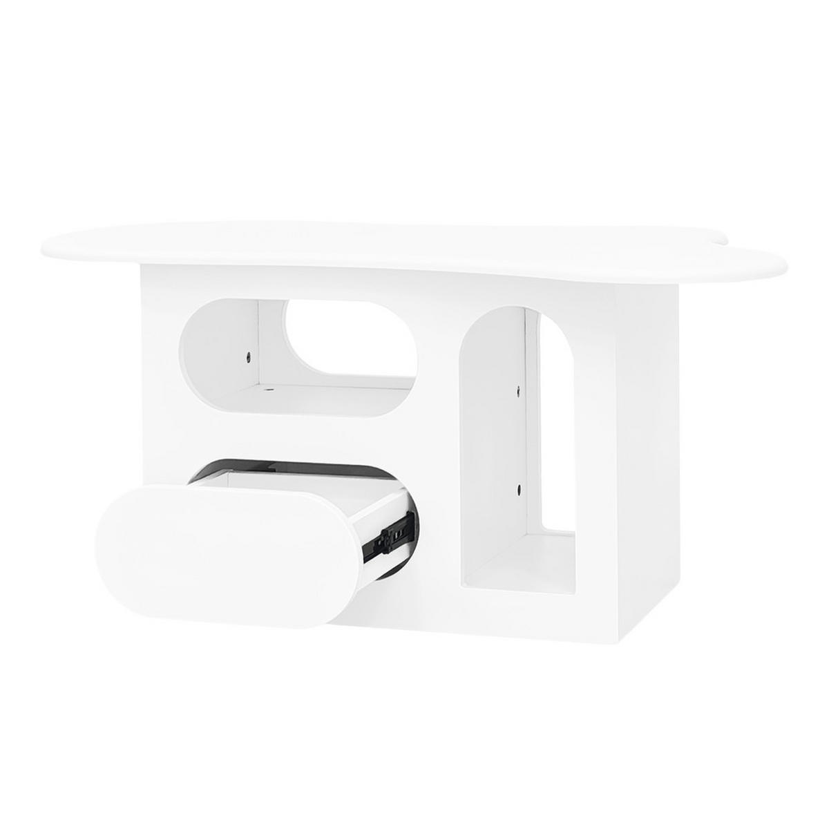 COUCHTISCH 97x45cm Wolkenform Schubladen Offene Ablagefächer Hochwertig - Weiß, Holz (111.76/71.76/13.97cm) - FLIEKS