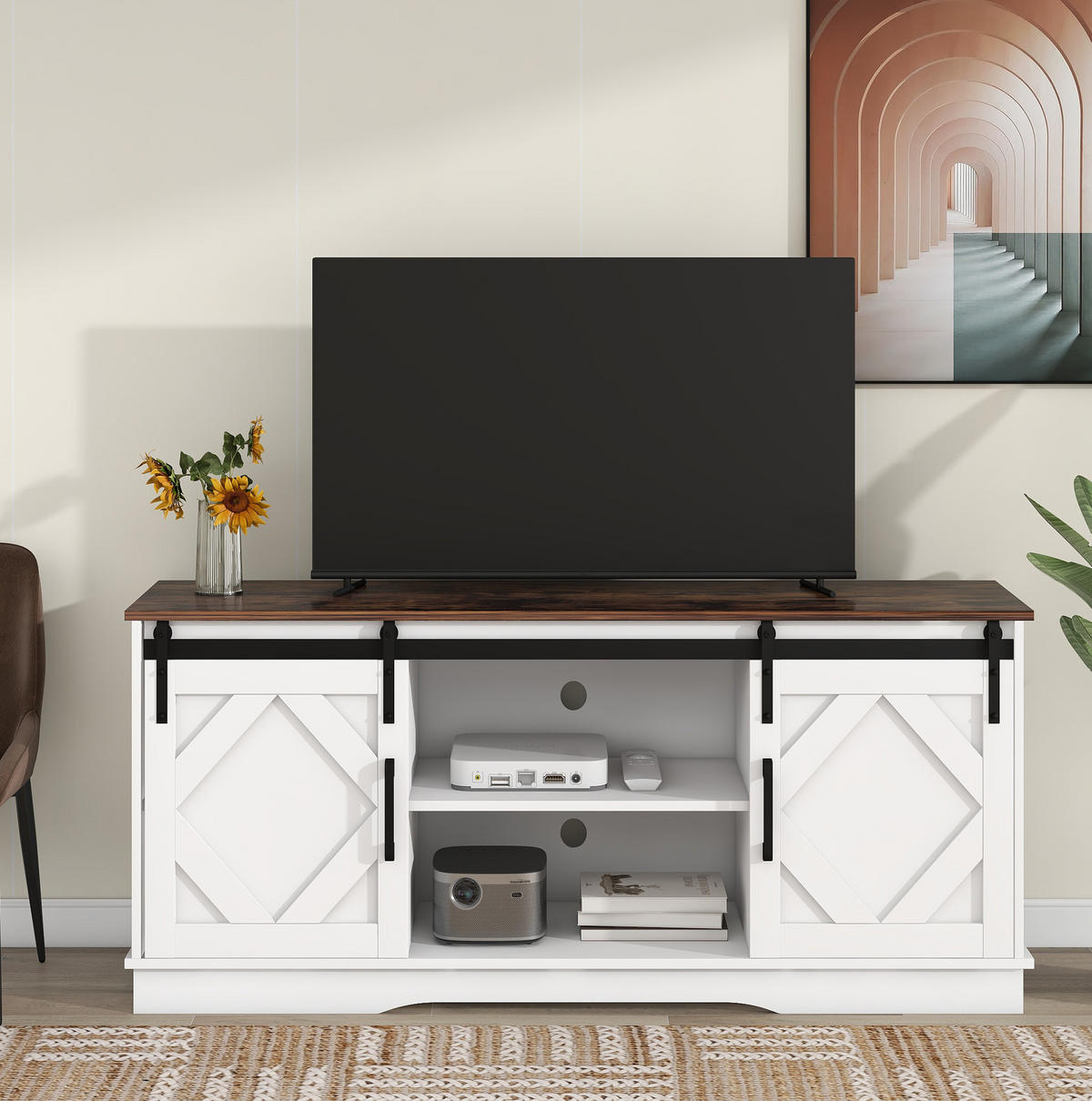 TV-ELEMENT mit Schiebetüren 150 x 40 x 60 cm Holzwerkstoff Braun/Weiß - Weiß, Holzwerkstoff (40/60/150cm) - Beauniv