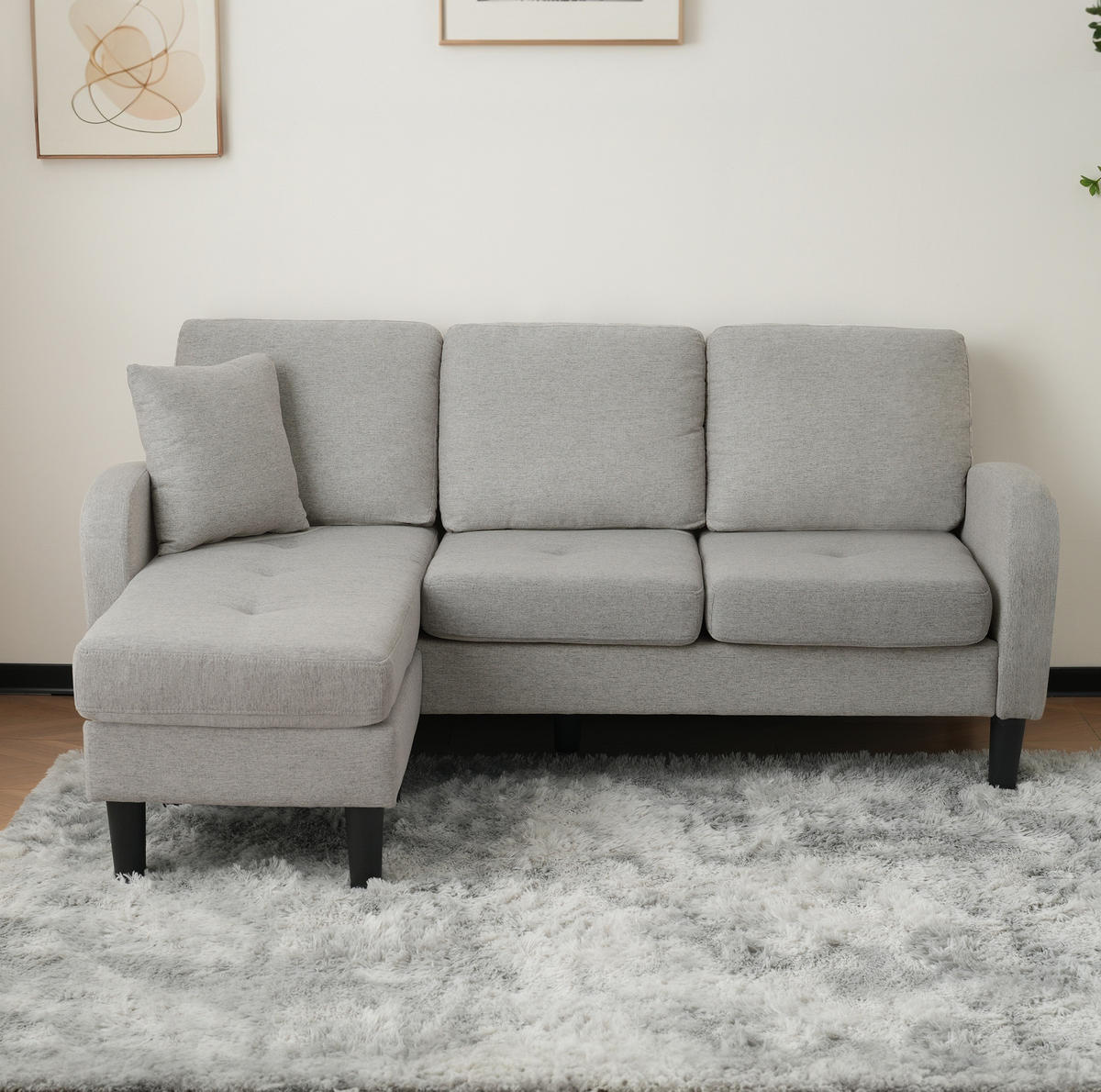 ECKSOFA modular mit Chaiselongue 166 x 118 x 77 cm Grey - Grau, Holz (118/166cm) - Meubliv