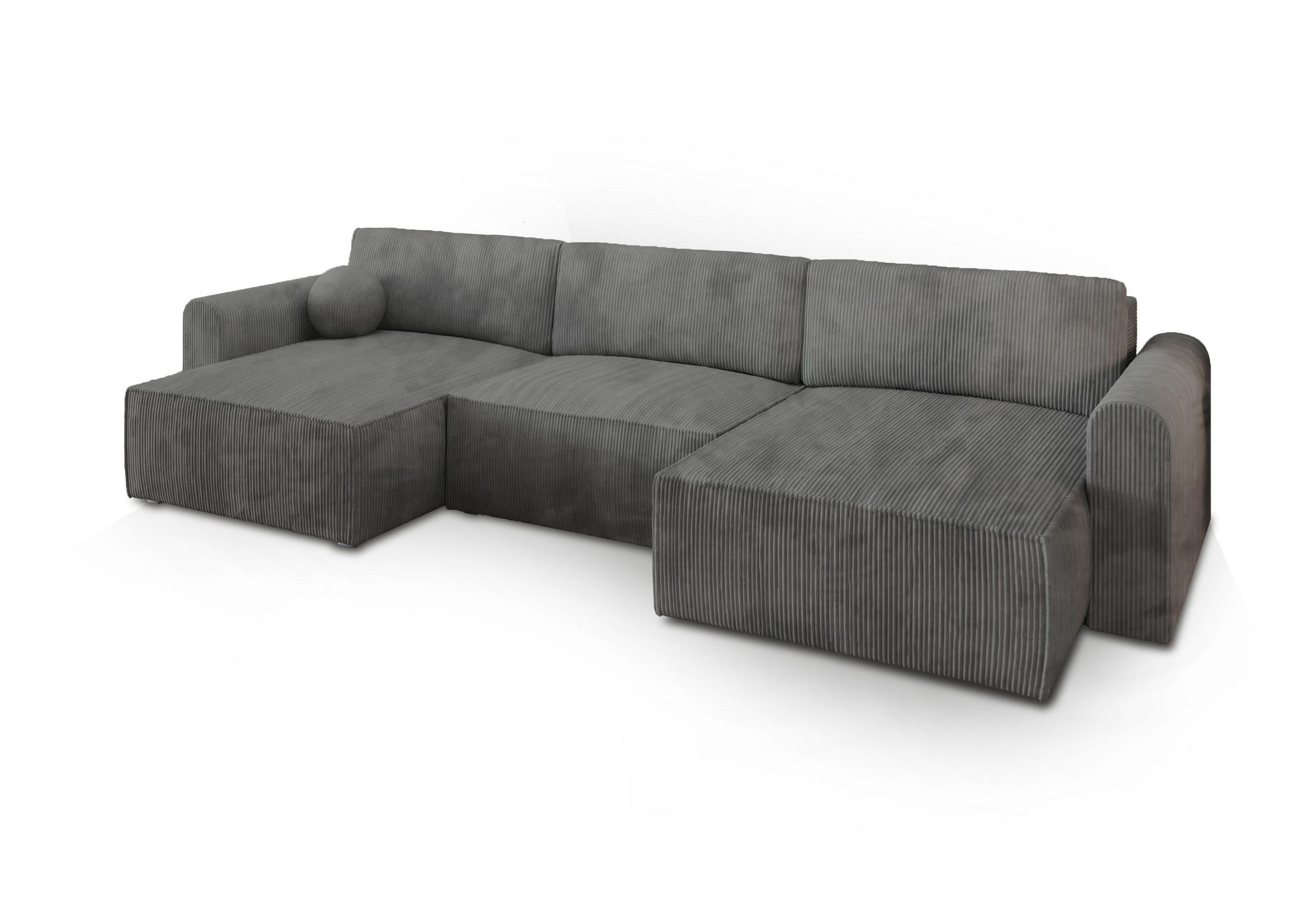 WOHNLANDSCHAFT FENTO P Grau Kordstoff mit Schlaffunktion - Grau, Holz (347/90/148cm) - MASSENO