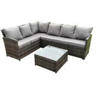 GARTENMÖBEL SET mit Quadratischer Couchtisch Polyrattan Dunkelgrau 6-Sitzer - Dunkelgrau/Grau, Glas/Kunststoff - Fimous
