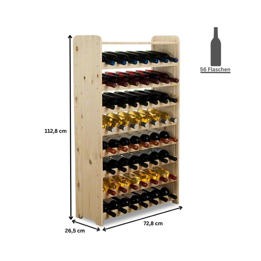 WEINREGAL Pinotwine C 112,8x72,8x26,5 cm 56 Flaschen Massives Kiefernholz Natur Unbehandelt - Naturfarben, Holz (72.8/112.8/26.5cm) - PROREGAL
